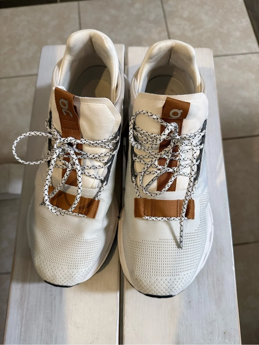 On Cloudnova White Pecan Brown Running Shoes Mens 8 CloudTec Sneakers